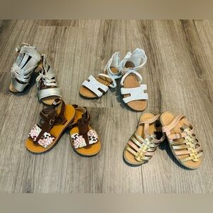 4 pairs girls sandals toddler size 8 silver brown gold white spring summer